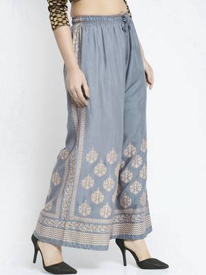 Women Flared Grey Rayon Palazzo Pant Free Size 2