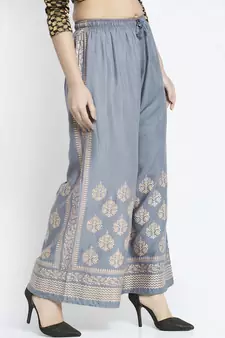 Women Flared Grey Rayon Palazzo Pant Free Size