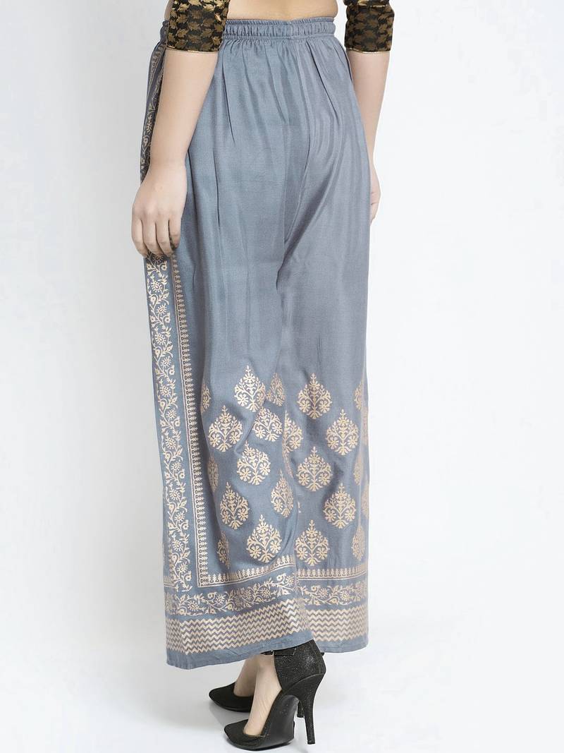 Women Flared Grey Rayon Palazzo Pant Free Size