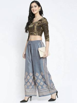 Women Flared Grey Rayon Palazzo Pant Free Size 4