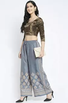 Women Flared Grey Rayon Palazzo Pant Free Size