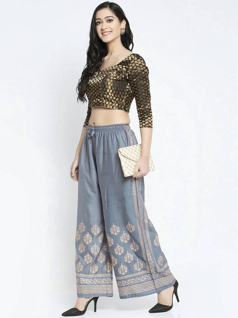 Women Flared Grey Rayon Palazzo Pant Free Size