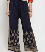 Women Flared Navy Rayon Palazzo Pant Free Size