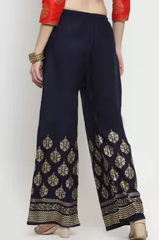 Women Flared Navy Rayon Palazzo Pant Free Size