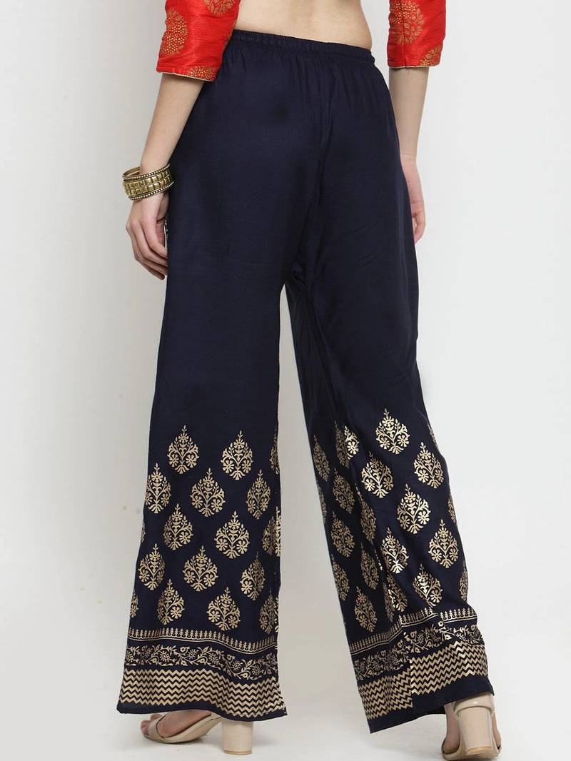 Women Flared Navy Rayon Palazzo Pant Free Size