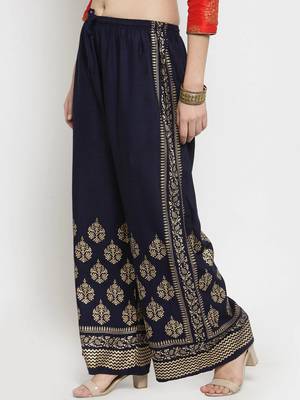 Women Flared Navy Rayon Palazzo Pant Free Size 3