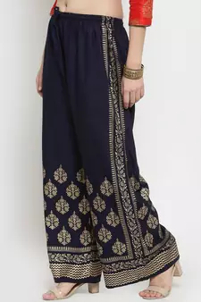 Women Flared Navy Rayon Palazzo Pant Free Size