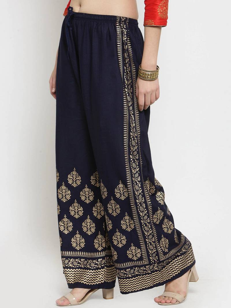 Women Flared Navy Rayon Palazzo Pant Free Size