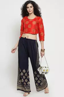 Women Flared Navy Rayon Palazzo Pant Free Size