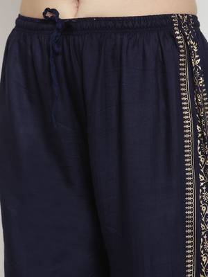 Women Flared Navy Rayon Palazzo Pant Free Size 5
