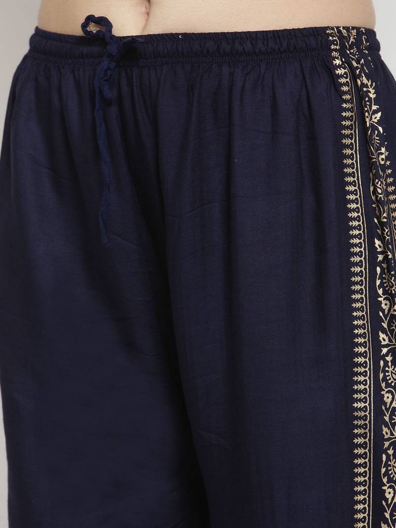 Women Flared Navy Rayon Palazzo Pant Free Size