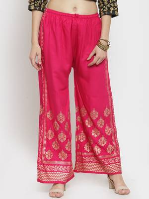 Women Flared Pink Rayon Palazzo Pant Free Size 1