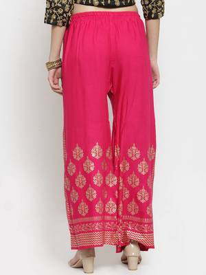 Women Flared Pink Rayon Palazzo Pant Free Size 2