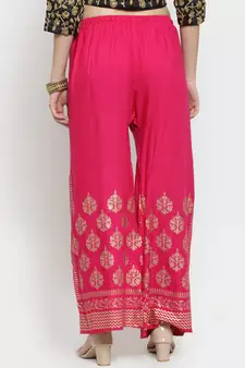 Women Flared Pink Rayon Palazzo Pant Free Size