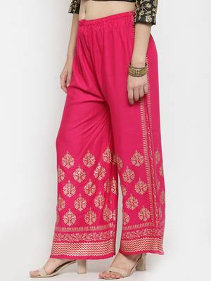 Women Flared Pink Rayon Palazzo Pant Free Size 3