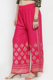 Women Flared Pink Rayon Palazzo Pant Free Size