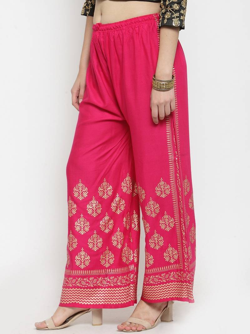 Women Flared Pink Rayon Palazzo Pant Free Size