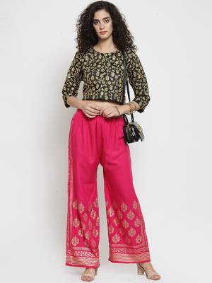 Women Flared Pink Rayon Palazzo Pant Free Size 4