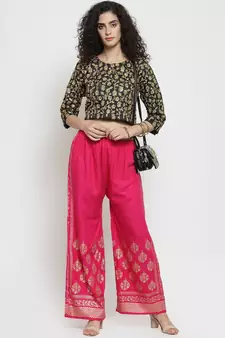 Women Flared Pink Rayon Palazzo Pant Free Size