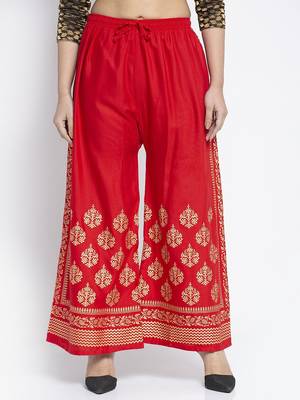 Women Flared Red Rayon Palazzo Pant Free Size 1