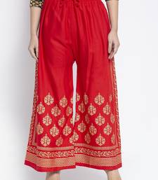 Women Flared Red Rayon Palazzo Pant Free Size