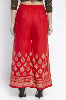 Women Flared Red Rayon Palazzo Pant Free Size