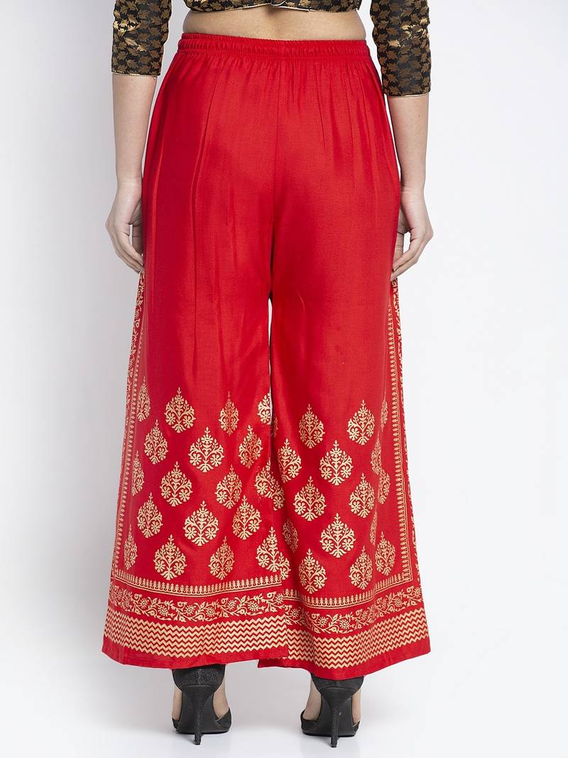 Women Flared Red Rayon Palazzo Pant Free Size
