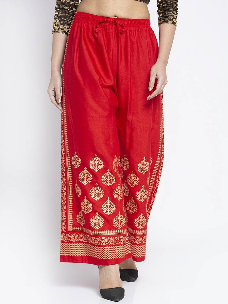 Women Flared Red Rayon Palazzo Pant Free Size