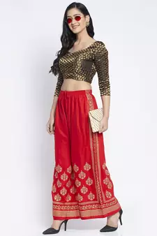 Women Flared Red Rayon Palazzo Pant Free Size