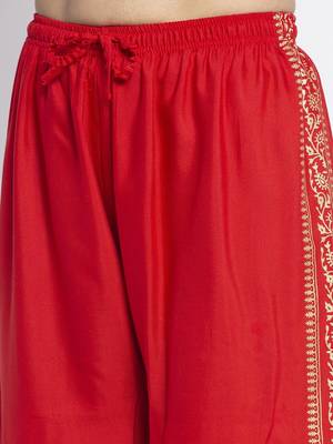 Women Flared Red Rayon Palazzo Pant Free Size 6