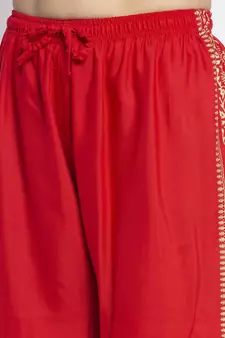 Women Flared Red Rayon Palazzo Pant Free Size