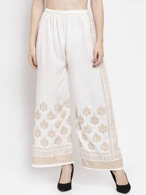 Women Flared White Rayon Palazzo Pant Free Size 1