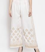 Women Flared White Rayon Palazzo Pant Free Size