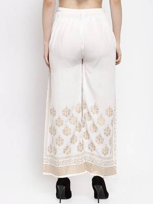 Women Flared White Rayon Palazzo Pant Free Size 2