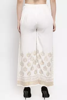 Women Flared White Rayon Palazzo Pant Free Size