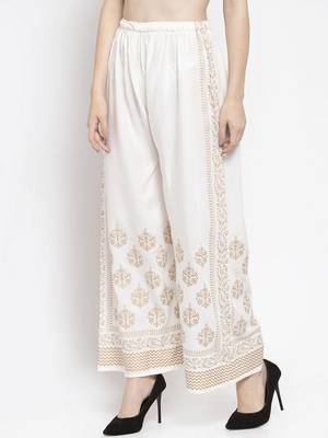 Women Flared White Rayon Palazzo Pant Free Size 3