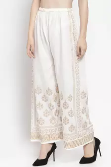 Women Flared White Rayon Palazzo Pant Free Size