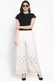 Women Flared White Rayon Palazzo Pant Free Size
