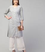 Women Chikan Embroidery Cotton Lakhnawi Kurti  (Grey)