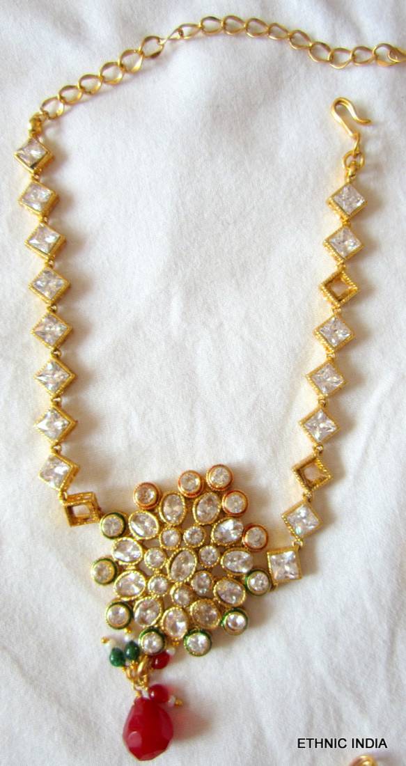 Red Green Crystal Bridal Dulhan Necklace Earring Set