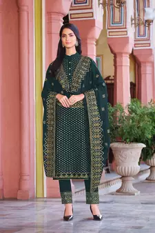 Dark Green Color Trendy Georgette Sequince Salwar Suit