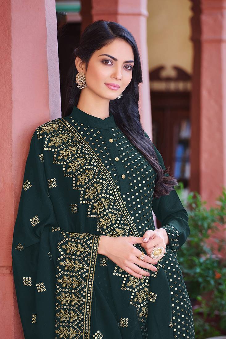 Dark Green Color Trendy Georgette Sequince Salwar Suit