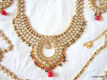 Red Green Crystal Bridal Dulhan Necklace Earring Set 6