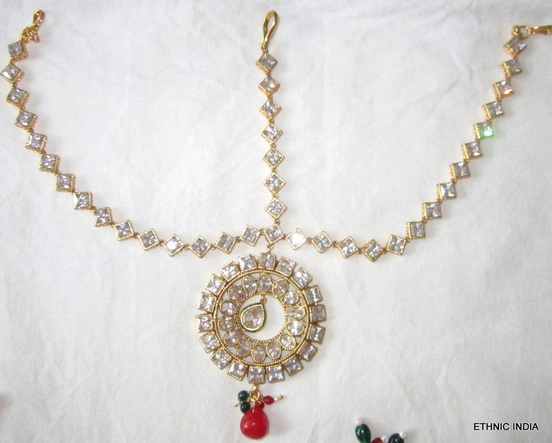 Red Green Crystal Bridal Dulhan Necklace Earring Set