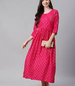 Rani-pink printed cotton ethnic-kurtis