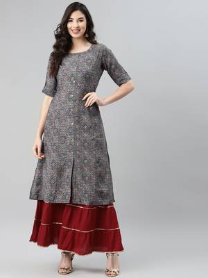 Multicolor printed cotton ethnic-kurtis 1