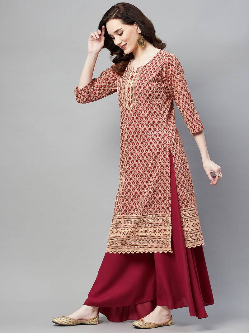 Red embroidered cotton ethnickurtis Aarika 4074948