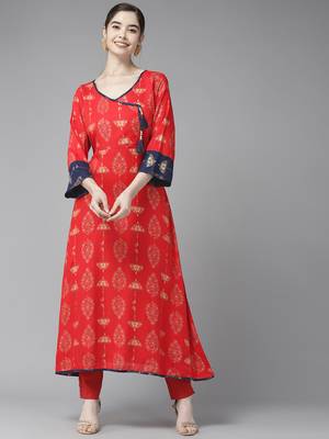 Red printed cotton ethnic-kurtis 1