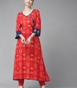 Red printed cotton ethnic-kurtis