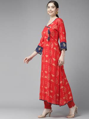 Red printed cotton ethnic-kurtis 3
